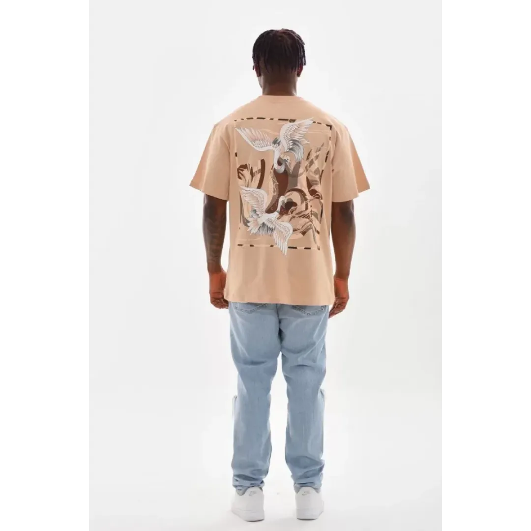 Unisex Baskılı Oversize T-Shirt - Bej - 98652 Unisex Baskılı Oversize T-Shirt - Bej - 98652