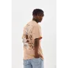 Unisex Baskılı Oversize T-Shirt - Bej - 98652 Unisex Baskılı Oversize T-Shirt - Bej - 98652