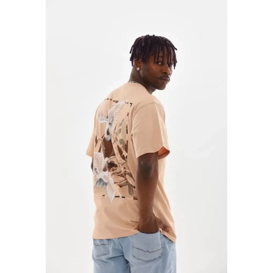 Unisex Baskılı Oversize T-Shirt - Bej - 98652 Unisex Baskılı Oversize T-Shirt - Bej - 98652