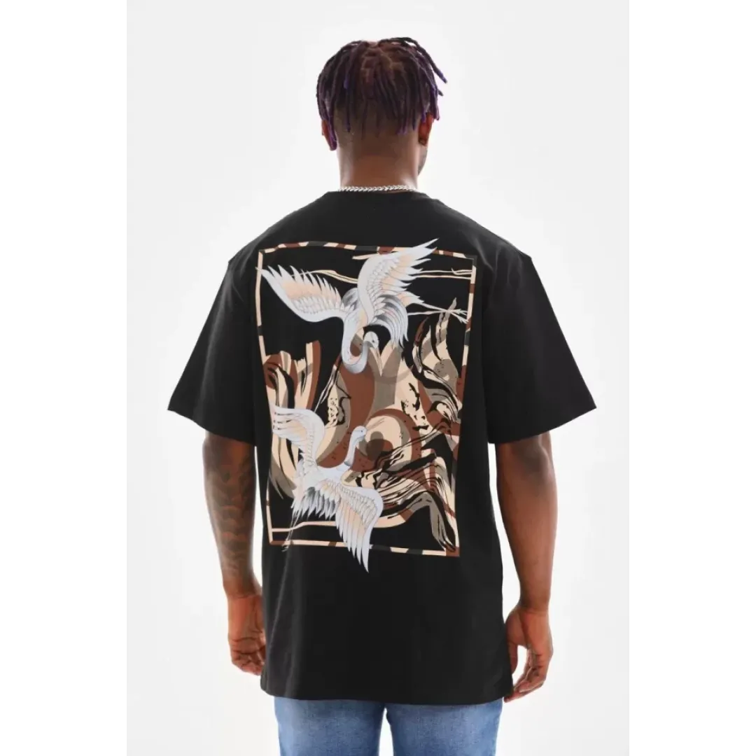 Unisex Baskılı Oversize T-Shirt - Siyah - 98653 Unisex Baskılı Oversize T-Shirt - Siyah - 98653