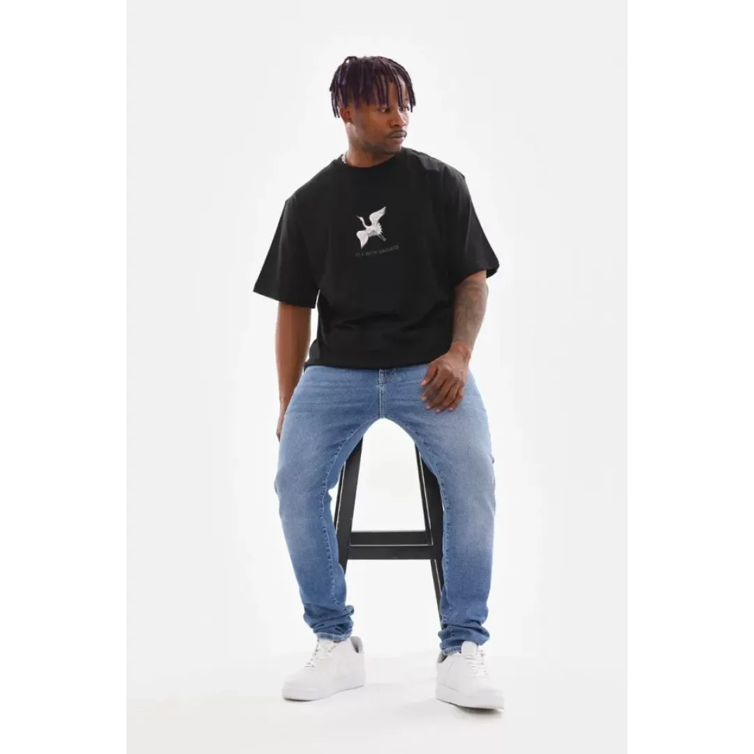 Unisex Baskılı Oversize T-Shirt - Siyah - 98653 Unisex Baskılı Oversize T-Shirt - Siyah - 98653