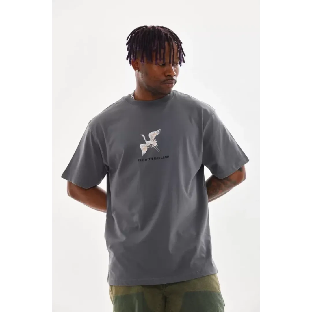 Unisex Baskılı Oversize T-Shirt - Füme - 98655