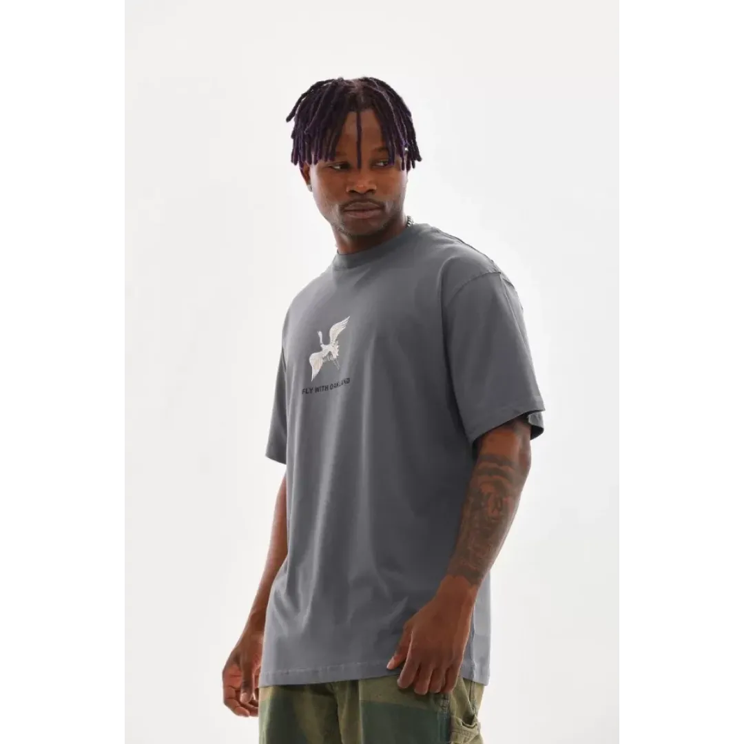 Unisex Baskılı Oversize T-Shirt - Füme - 98655