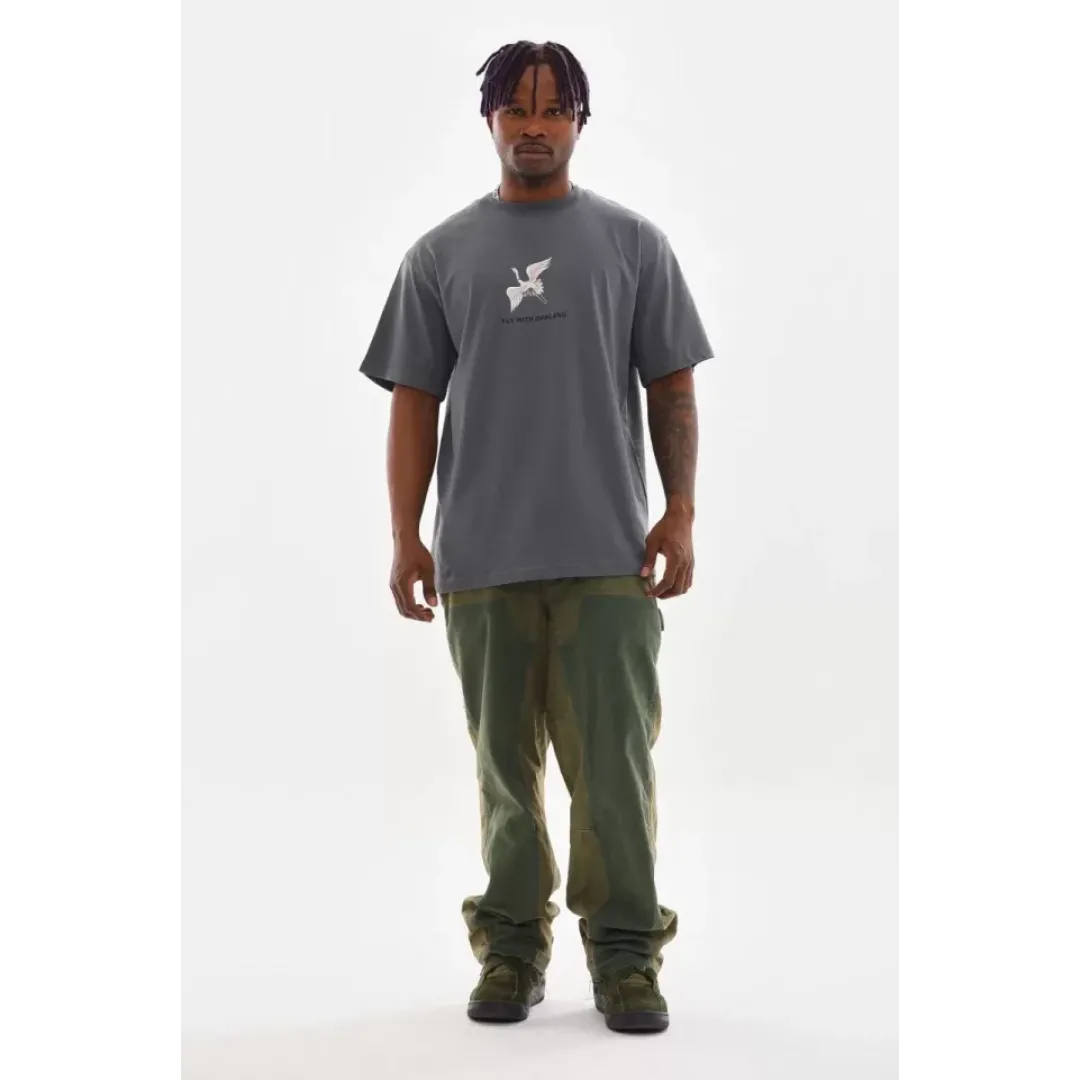 Unisex Baskılı Oversize T-Shirt - Füme - 98655