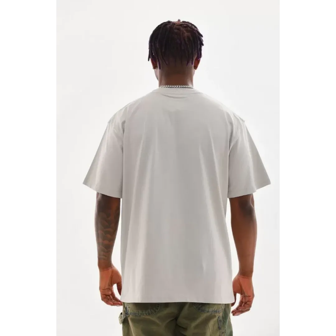 Unisex Baskılı Oversize T-Shirt - Gri - 98729