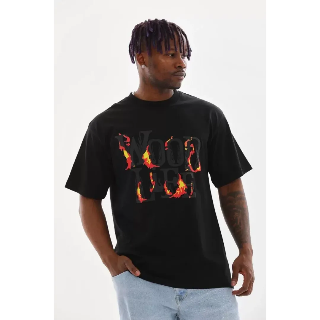 Unisex Baskılı Oversize T-Shirt - Siyah - 98731