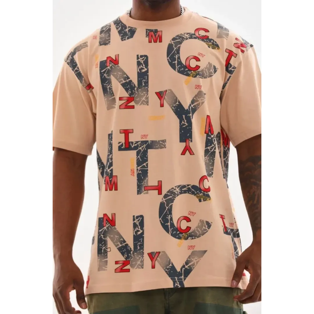 Unisex Baskılı Oversize T-Shirt - Bej - 98733 Unisex Baskılı Oversize T-Shirt - Bej - 98733