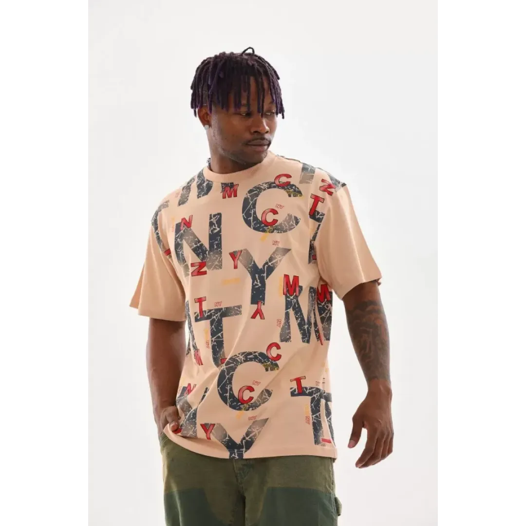 Unisex Baskılı Oversize T-Shirt - Bej - 98733 Unisex Baskılı Oversize T-Shirt - Bej - 98733