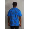 Unisex Baskılı Oversize T-Shirt - Mavi - 98734 Unisex Baskılı Oversize T-Shirt - Mavi - 98734