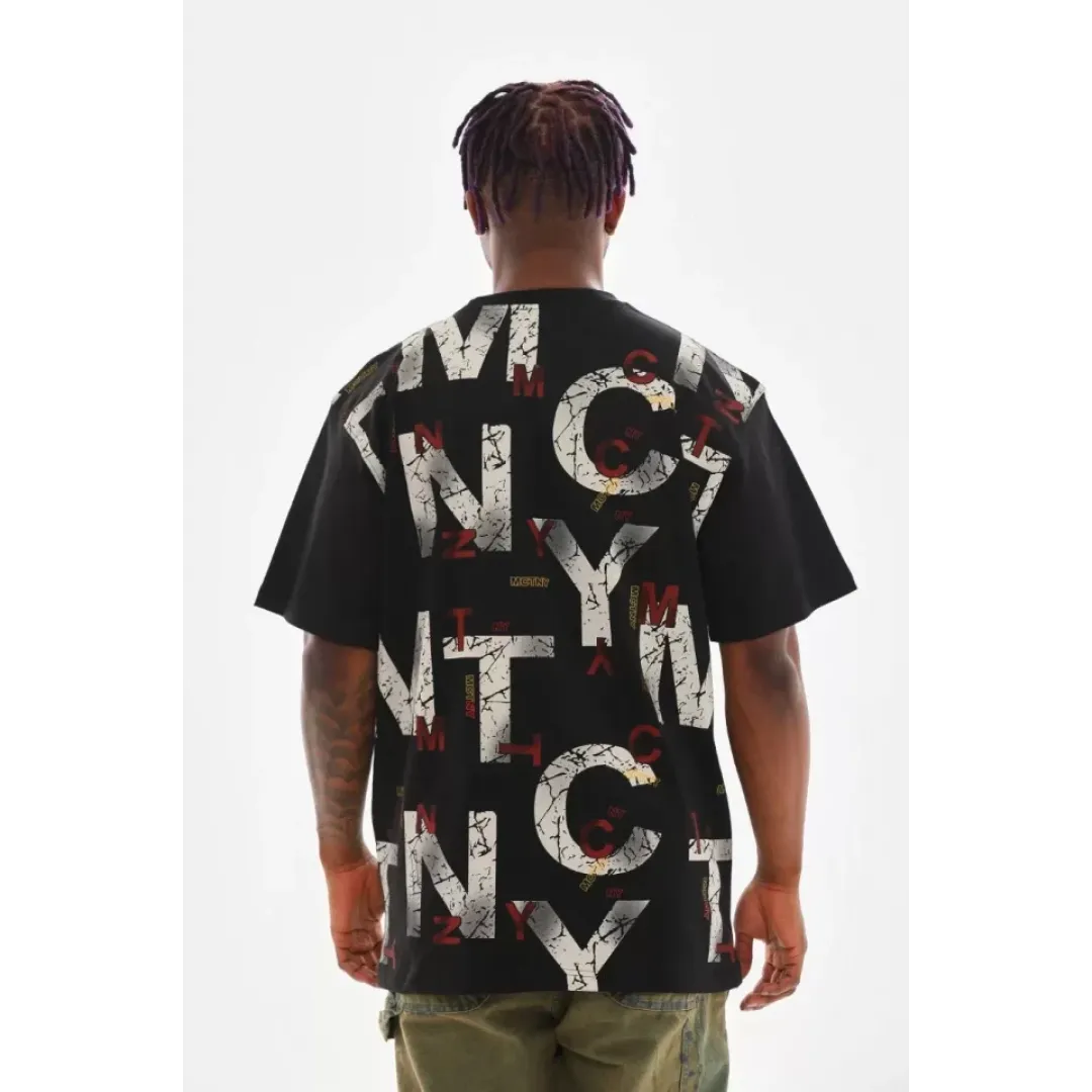 Unisex Baskılı Oversize T-Shirt - Siyah - 98735 Unisex Baskılı Oversize T-Shirt - Siyah - 98735