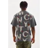 Unisex Baskılı Oversize T-Shirt - Füme - 98737 Unisex Baskılı Oversize T-Shirt - Füme - 98737