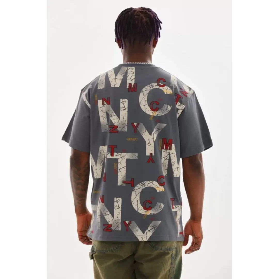Unisex Baskılı Oversize T-Shirt - Füme - 98737 Unisex Baskılı Oversize T-Shirt - Füme - 98737