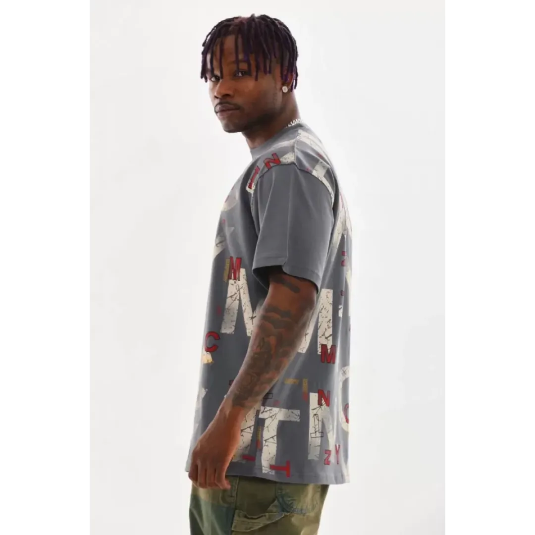 Unisex Baskılı Oversize T-Shirt - Füme - 98737 Unisex Baskılı Oversize T-Shirt - Füme - 98737