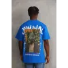 Unisex Baskılı Oversize T-Shirt - Mavi - 98738 Unisex Baskılı Oversize T-Shirt - Mavi - 98738