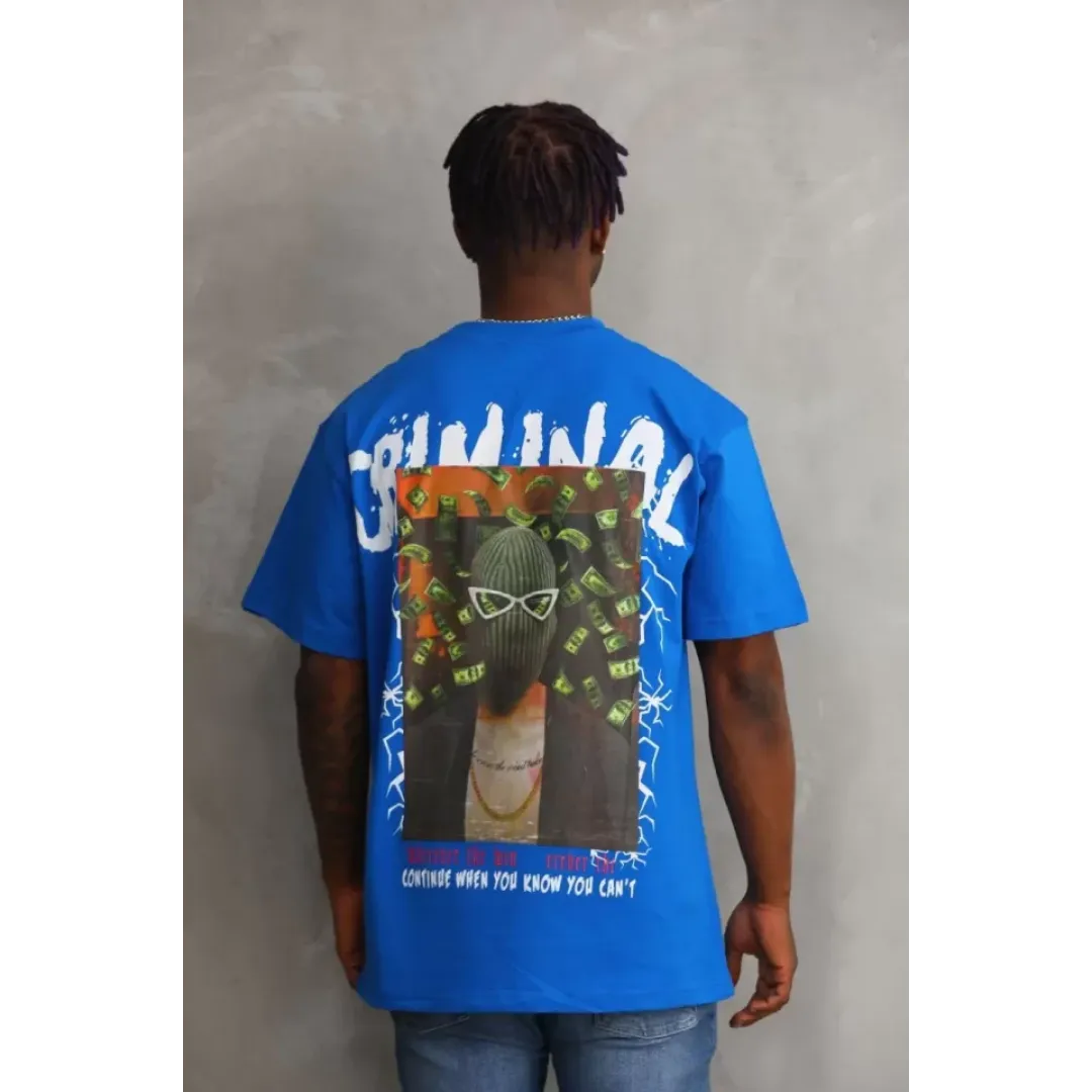 Unisex Baskılı Oversize T-Shirt - Mavi - 98738 Unisex Baskılı Oversize T-Shirt - Mavi - 98738