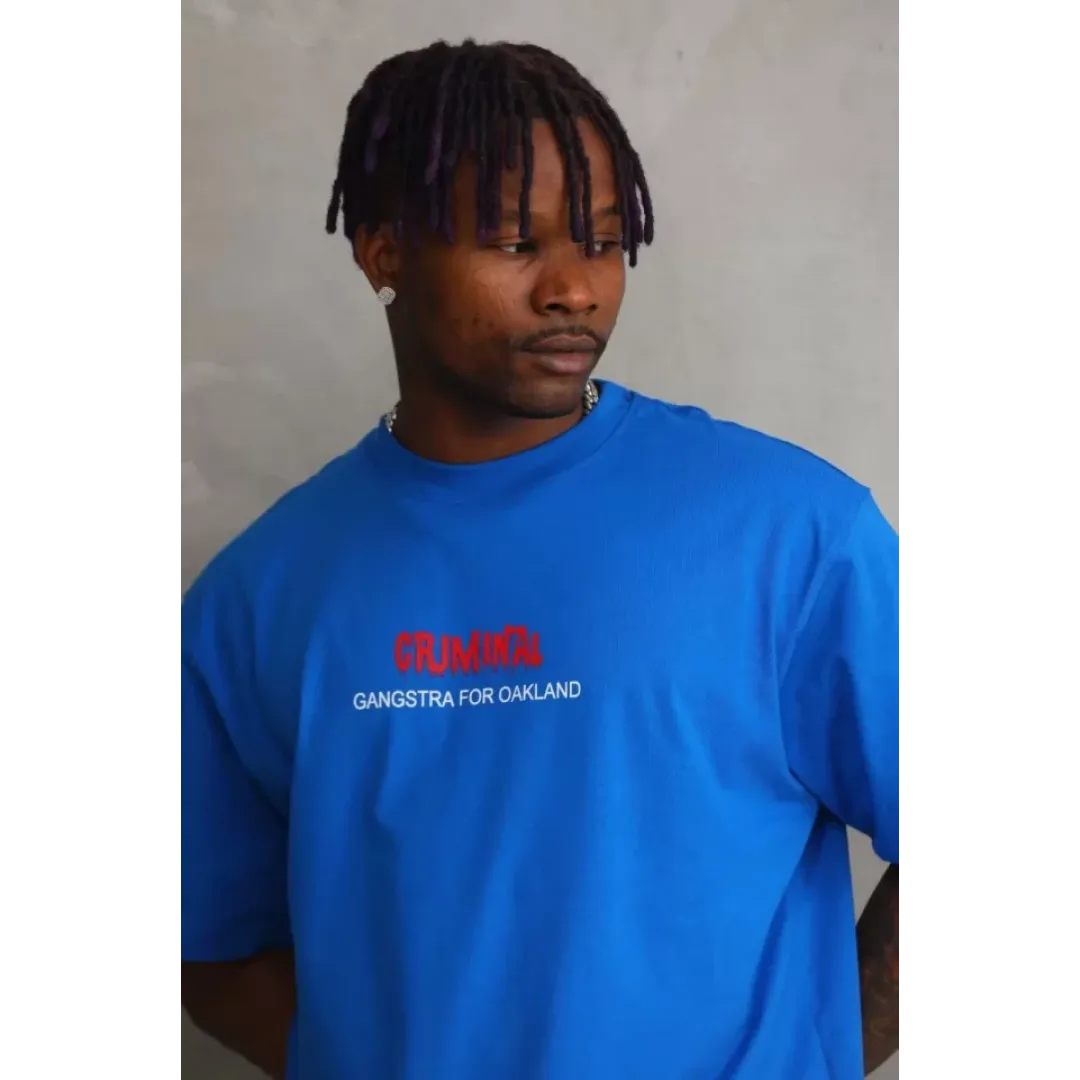 Unisex Baskılı Oversize T-Shirt - Mavi - 98738 Unisex Baskılı Oversize T-Shirt - Mavi - 98738