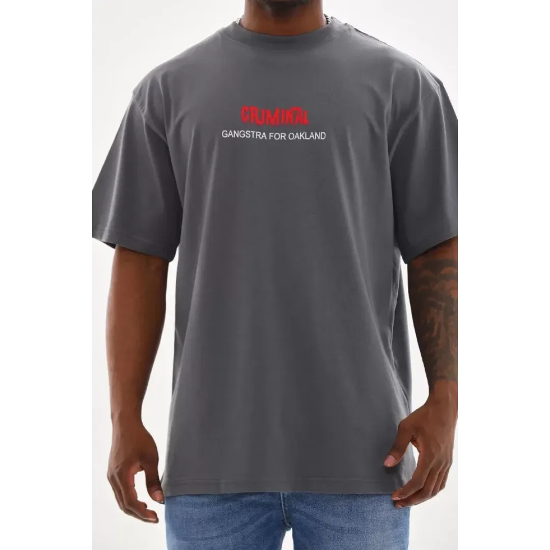 Unisex Baskılı Oversize T-Shirt - Füme - 98739 Unisex Baskılı Oversize T-Shirt - Füme - 98739