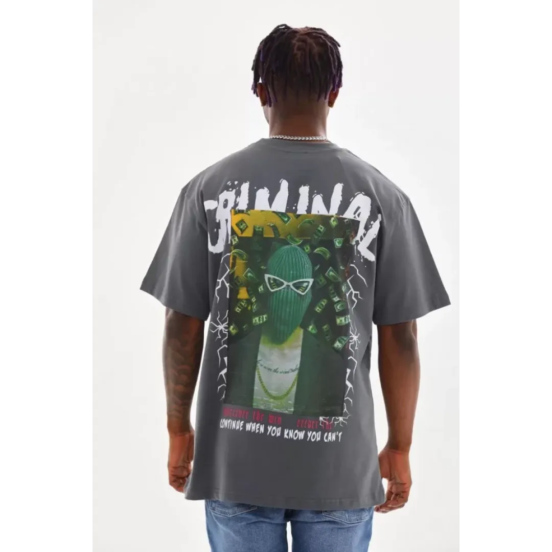 Unisex Baskılı Oversize T-Shirt - Füme - 98739 Unisex Baskılı Oversize T-Shirt - Füme - 98739