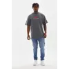 Unisex Baskılı Oversize T-Shirt - Füme - 98739 Unisex Baskılı Oversize T-Shirt - Füme - 98739