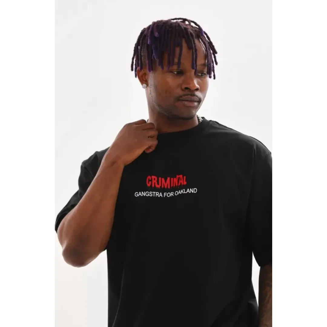Unisex Baskılı Oversize T-Shirt - Siyah - 98740