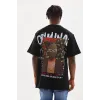 Unisex Baskılı Oversize T-Shirt - Siyah - 98740