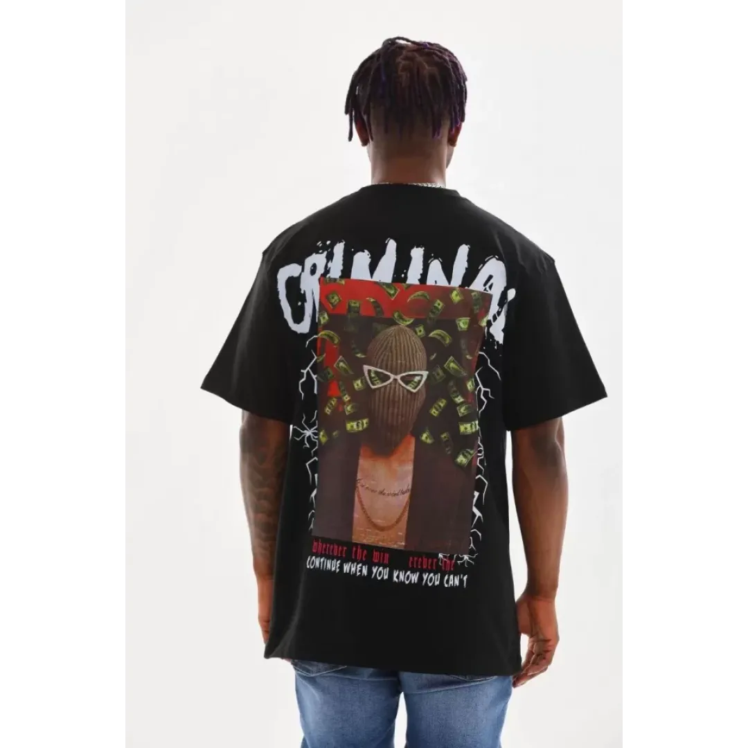 Unisex Baskılı Oversize T-Shirt - Siyah - 98740