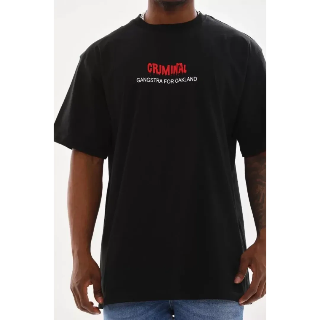 Unisex Baskılı Oversize T-Shirt - Siyah - 98740