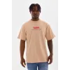 Unisex Baskılı Oversize T-Shirt - Bej - 98741 Unisex Baskılı Oversize T-Shirt - Bej - 98741