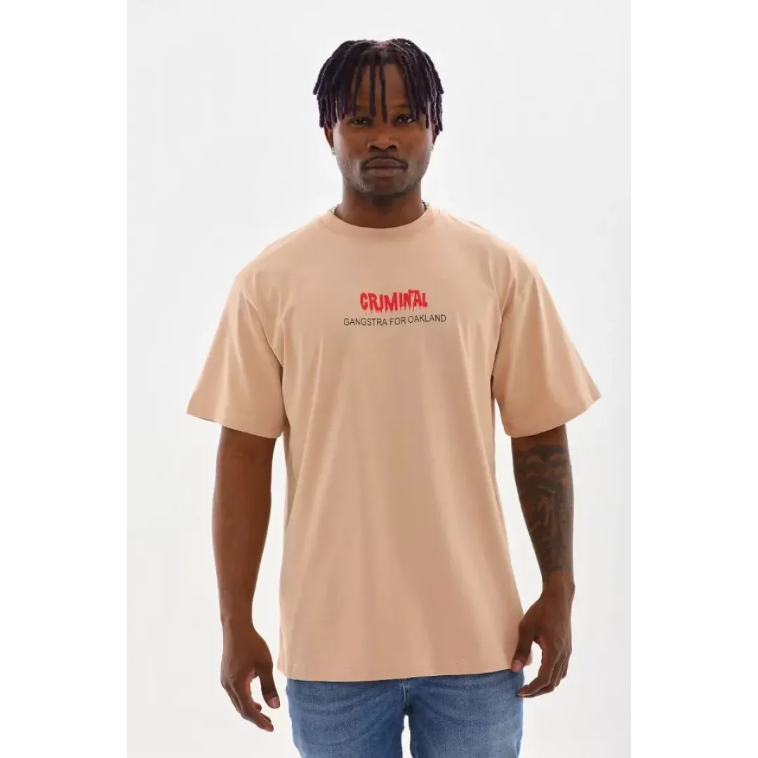 Unisex Baskılı Oversize T-Shirt - Bej - 98741 Unisex Baskılı Oversize T-Shirt - Bej - 98741