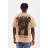 Unisex Baskılı Oversize T-Shirt - Bej - 98741 Unisex Baskılı Oversize T-Shirt - Bej - 98741