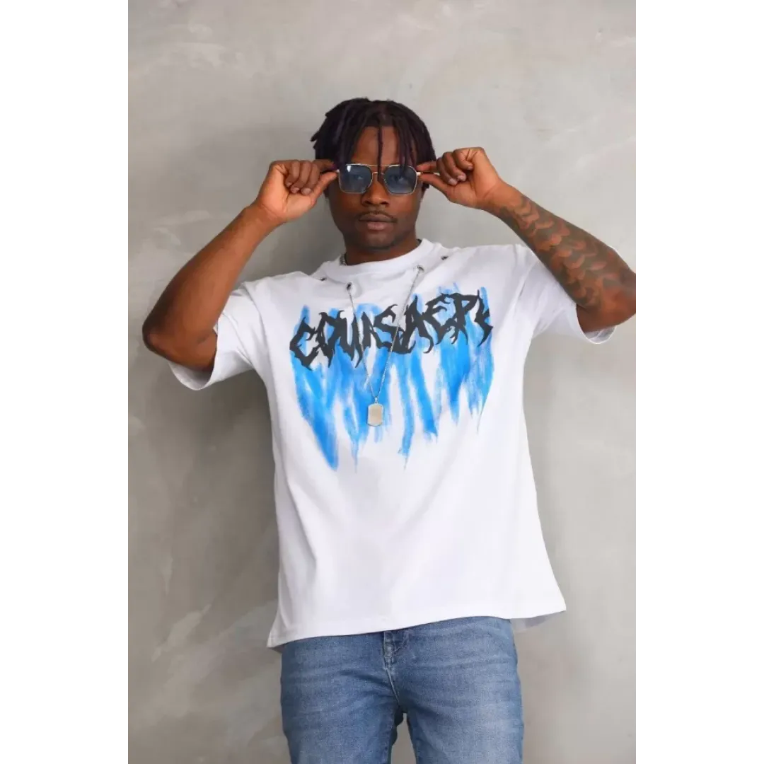 Unisex Oversize Kolye Dahil T-Shirt - Beyaz - 98744 Unisex Oversize Kolye Dahil T-Shirt - Beyaz - 98744