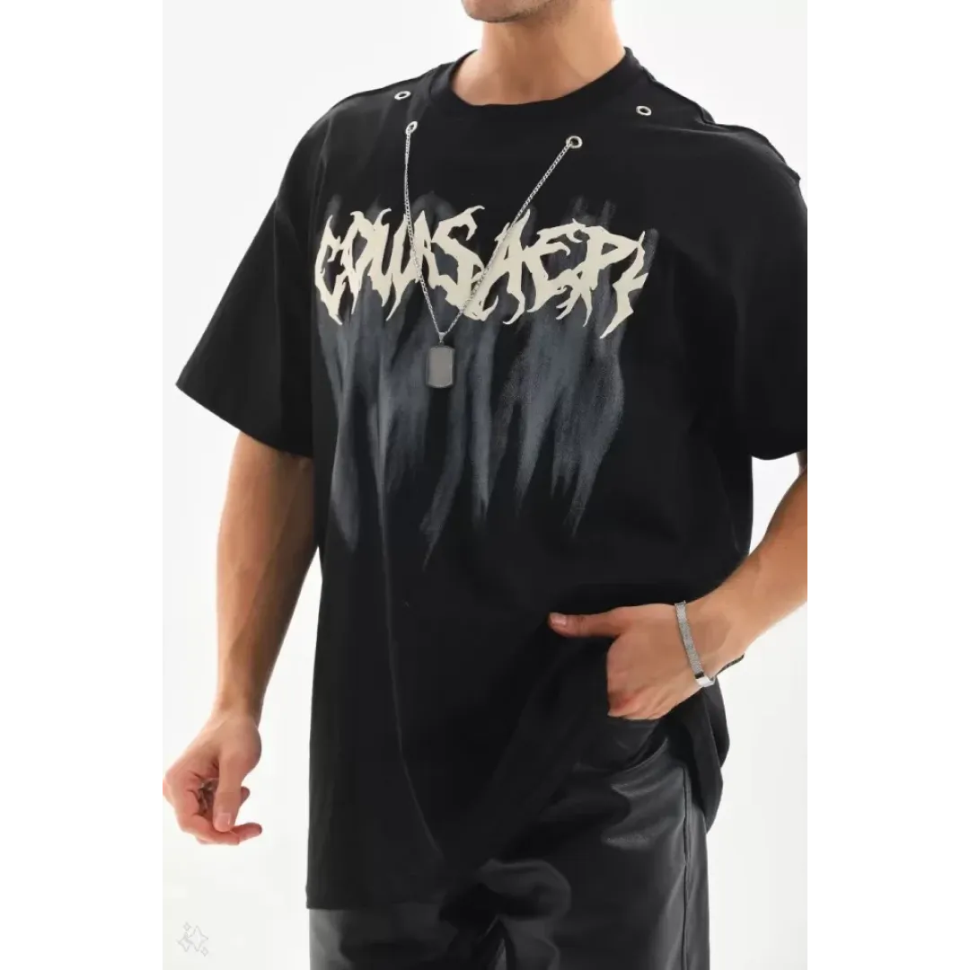 Unisex Oversize Kolye Dahil T-Shirt - Siyah - 98745 Unisex Oversize Kolye Dahil T-Shirt - Siyah - 98745