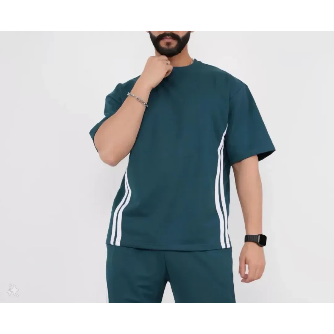 Unisex Oversize Yanları Şeritli T-Shirt - Cam Göbeği - 98750