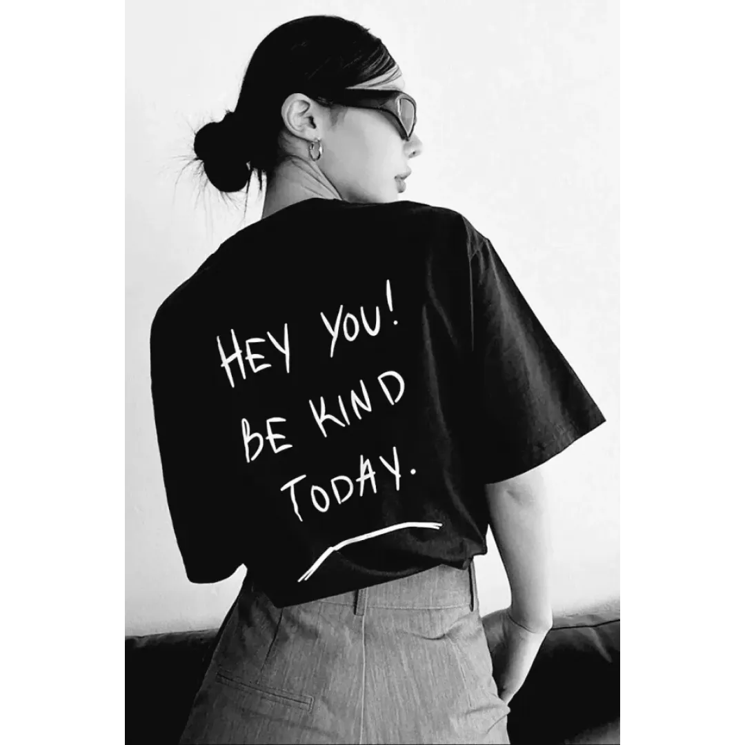 Unisex Baskılı Oversize T-Shirt - Siyah