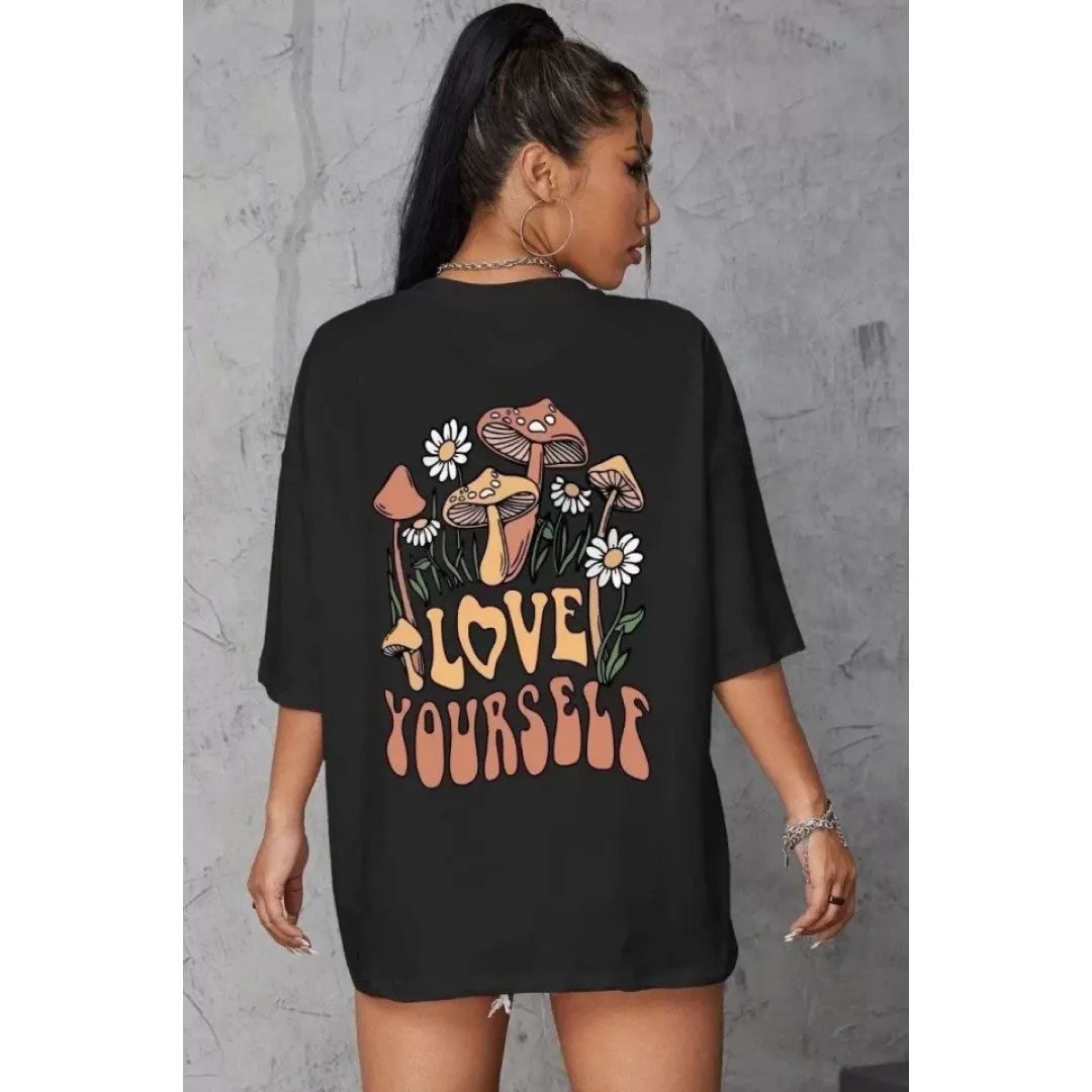 Unisex Baskılı Oversize T-Shirt - Siyah - 99805 Unisex Baskılı Oversize T-Shirt - Siyah - 99805