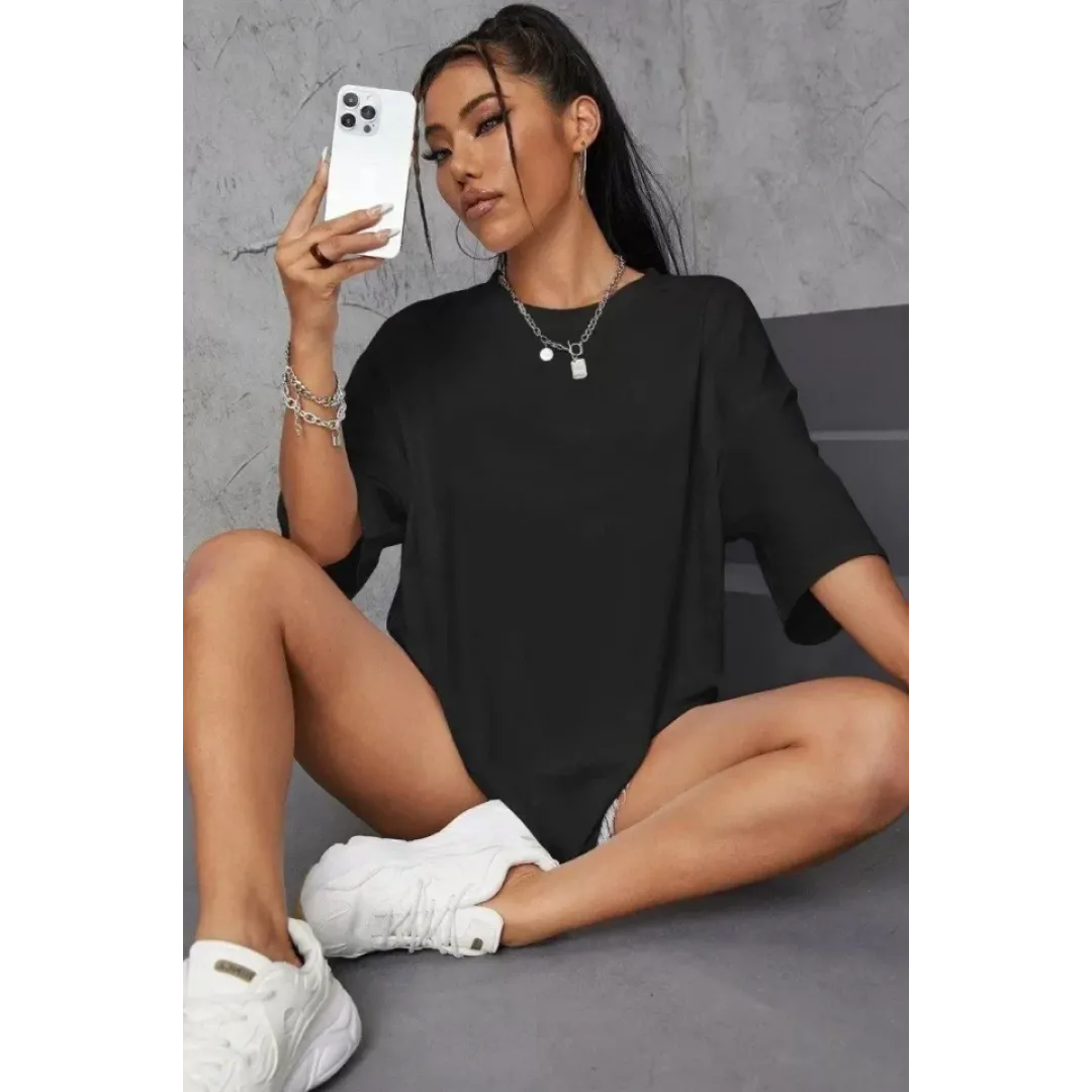 Unisex Baskılı Oversize T-Shirt - Siyah - 99805 Unisex Baskılı Oversize T-Shirt - Siyah - 99805