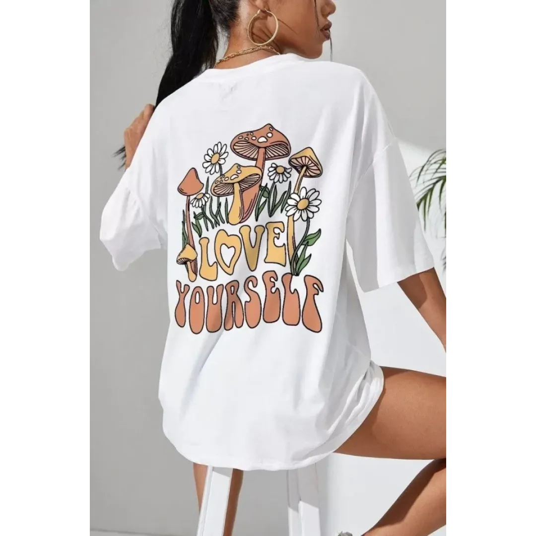 Unisex Baskılı Oversize T-Shirt - Beyaz - 99806 Unisex Baskılı Oversize T-Shirt - Beyaz - 99806