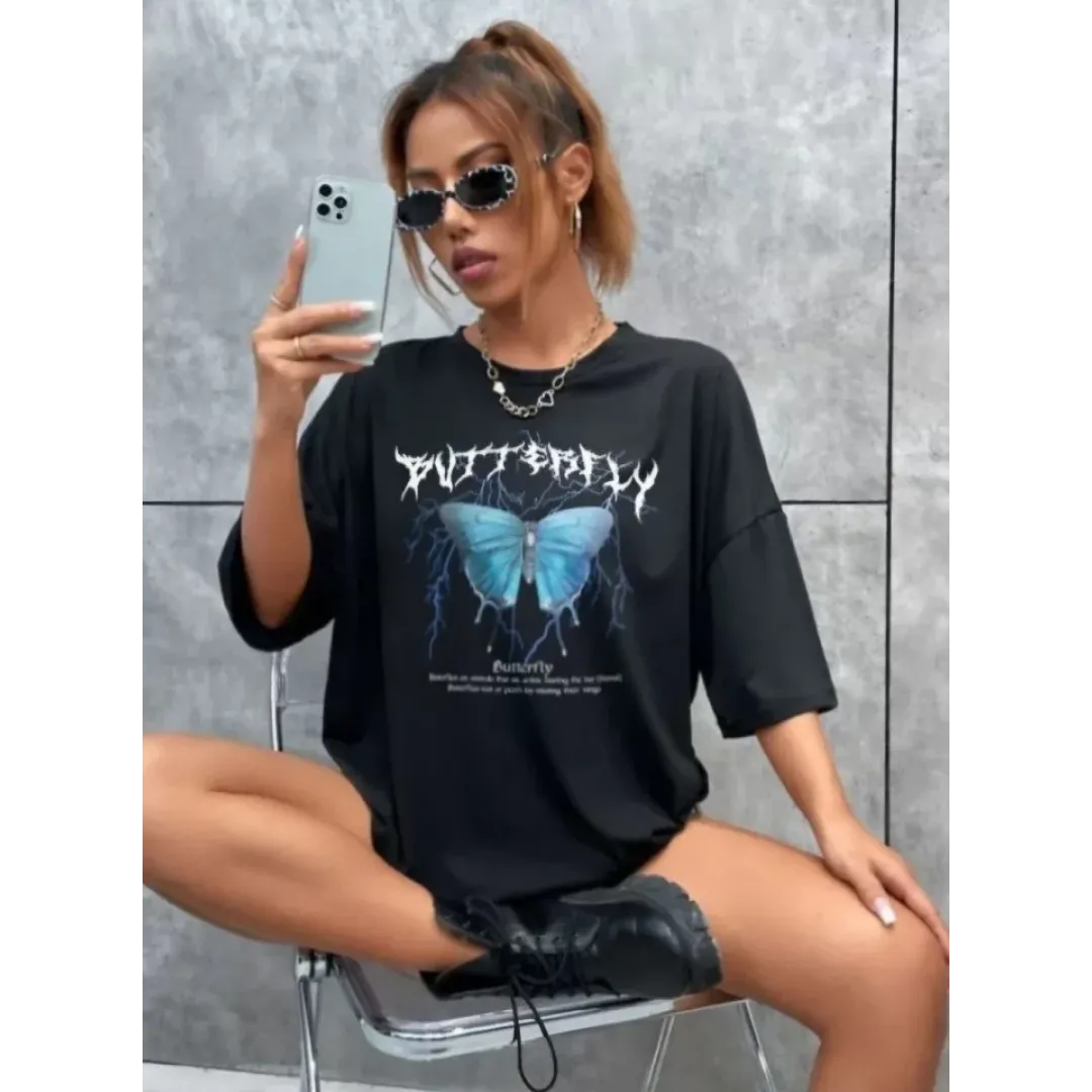 Unisex Baskılı Oversize T-Shirt - Siyah - 99811 Unisex Baskılı Oversize T-Shirt - Siyah - 99811