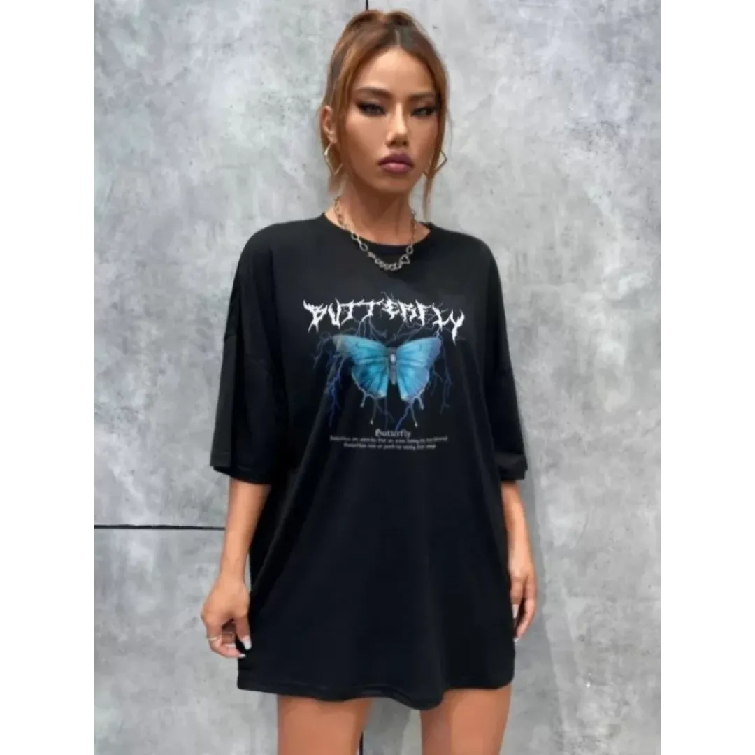 Unisex Baskılı Oversize T-Shirt - Siyah - 99811 Unisex Baskılı Oversize T-Shirt - Siyah - 99811