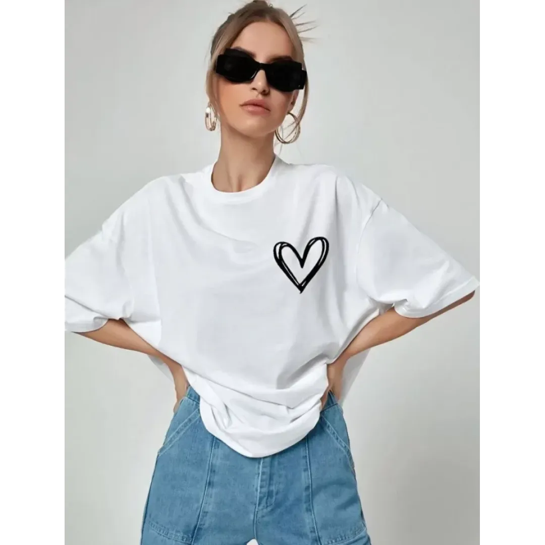 Unisex Baskılı Oversize T-Shirt - Beyaz - 99812 Unisex Baskılı Oversize T-Shirt - Beyaz - 99812