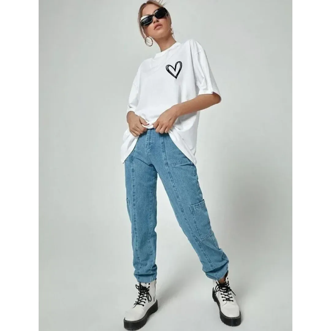 Unisex Baskılı Oversize T-Shirt - Beyaz - 99812 Unisex Baskılı Oversize T-Shirt - Beyaz - 99812