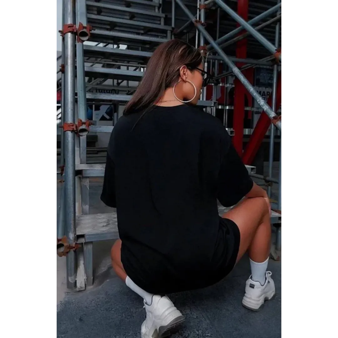 Unisex Baskılı Oversize T-Shirt - Siyah - 99813 Unisex Baskılı Oversize T-Shirt - Siyah - 99813