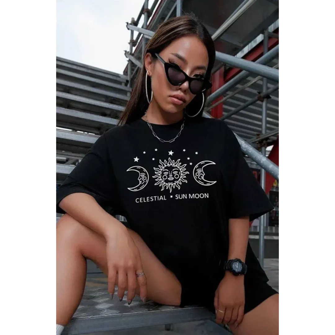 Unisex Baskılı Oversize T-Shirt - Siyah - 99813 Unisex Baskılı Oversize T-Shirt - Siyah - 99813