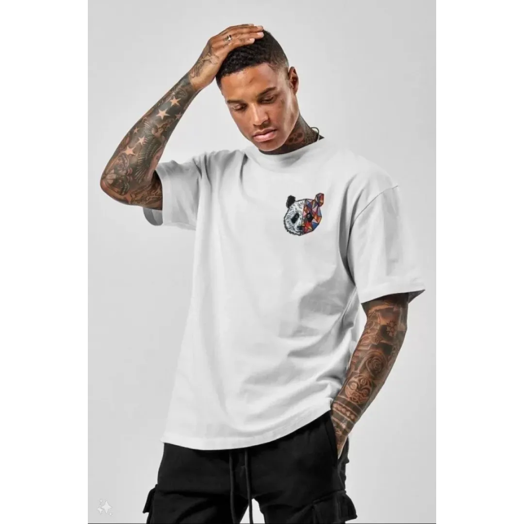 Unisex Baskılı Oversize T-Shirt - Beyaz - 99818