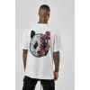 Unisex Baskılı Oversize T-Shirt - Beyaz - 99818
