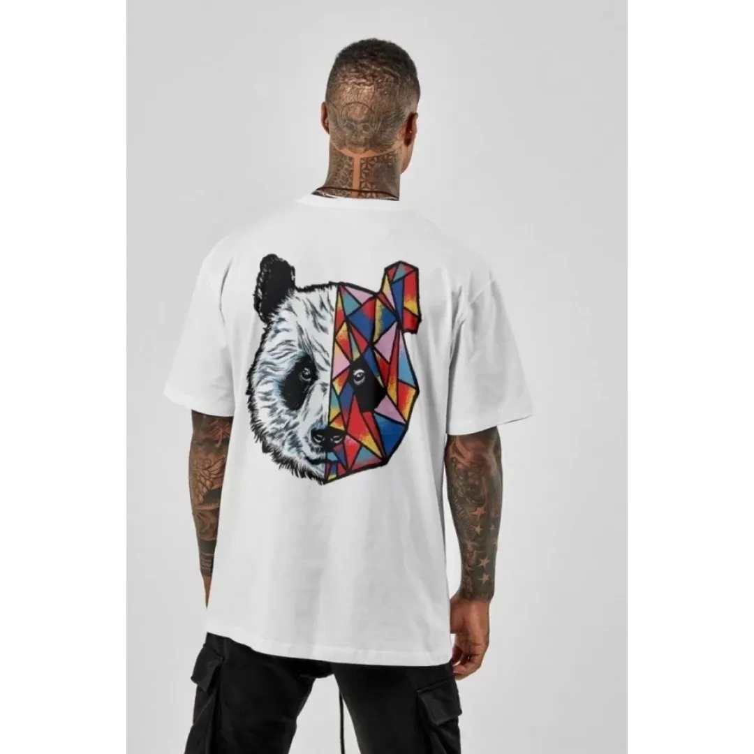 Unisex Baskılı Oversize T-Shirt - Beyaz - 99818