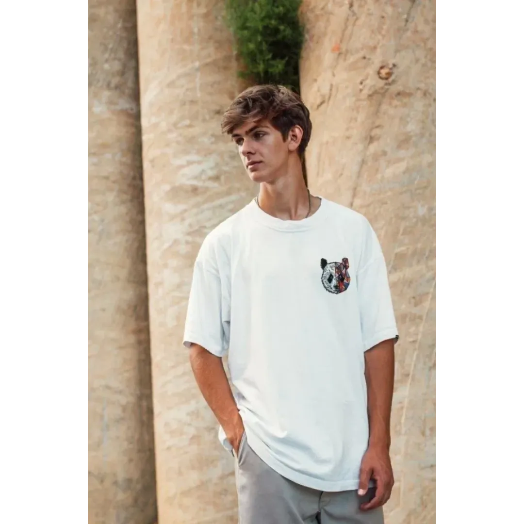 Unisex Baskılı Oversize T-Shirt - Beyaz - 99818