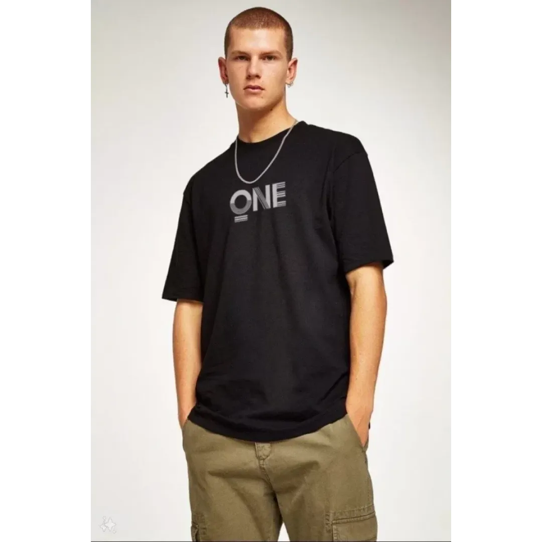 Unisex Baskılı Oversize T-Shirt - Siyah - 99819 Unisex Baskılı Oversize T-Shirt - Siyah - 99819