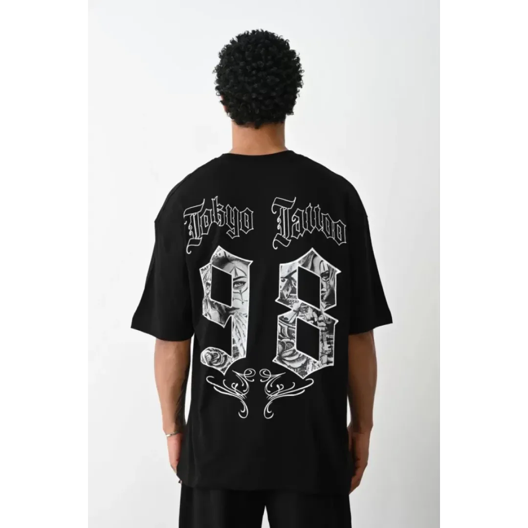 Unisex Baskılı Oversize T-Shirt - Siyah - 100234 Unisex Baskılı Oversize T-Shirt - Siyah - 100234