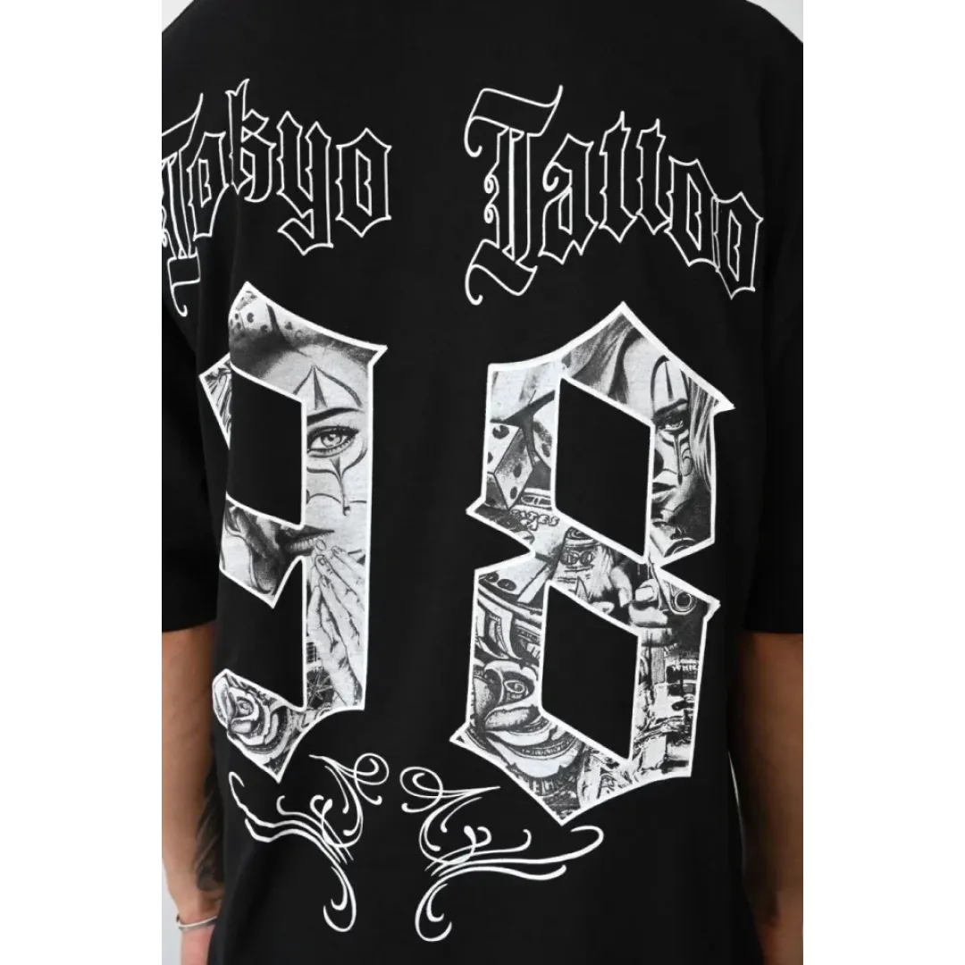 Unisex Baskılı Oversize T-Shirt - Siyah - 100234 Unisex Baskılı Oversize T-Shirt - Siyah - 100234